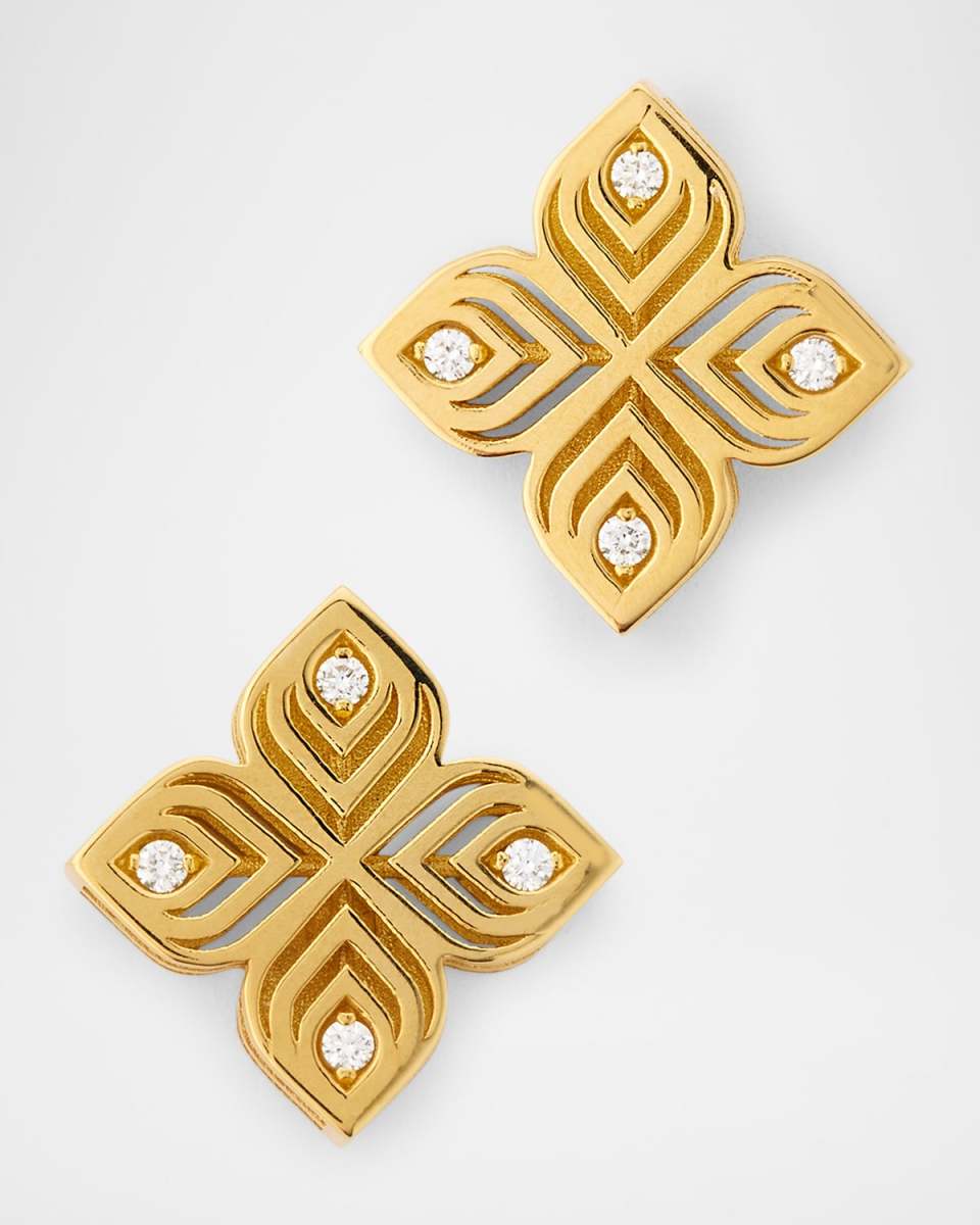 18K Yellow Gold Diamond Shiny Arabesque Earrings